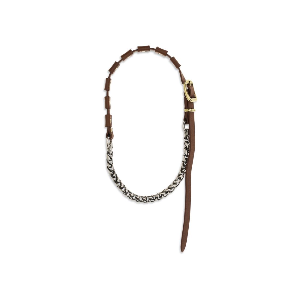 Miu Miu Brown Calf Leather Bos Taurus Necklace